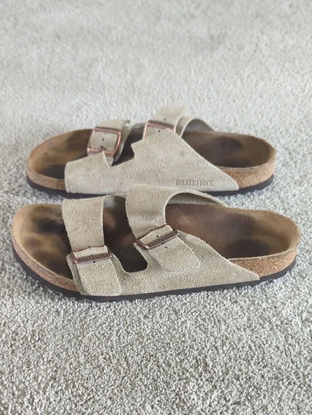 Birkenstock Men's Suede Two-Strap Sandals in Taupe
